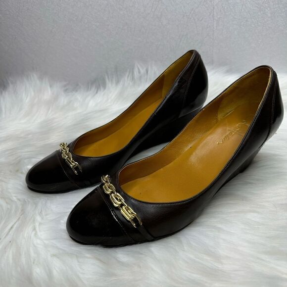 Cole Haan Air Lainey Chain Wedge Patent Leather Brown 7.5 - Picture 1 of 9